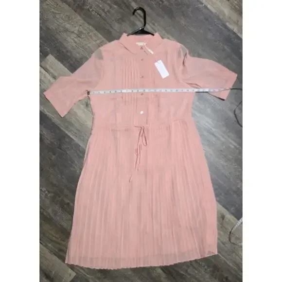 WLDRSD Pink Pleated Chiffon Midi Dress Small NWT Sheer Pastel Button Up - Picture 2 of 6